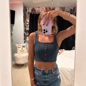 Navy Button Crop Top